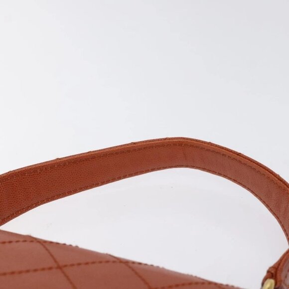 CHANEL Matelasse Hand Bag Grained Calf Skin Brown Gold CC Auth 130197 - Picture 9 of 14
